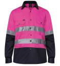 Ritemate Mens 2 Tone Open Front Work Shirt Long Sleeve with Reflective Tape