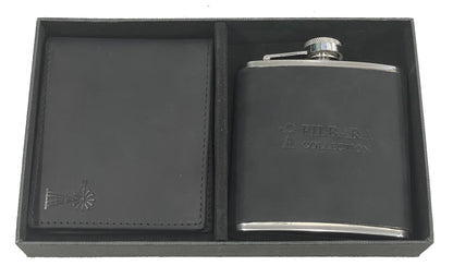Pilbara Leather Wallet & Hip Flask Gift Set