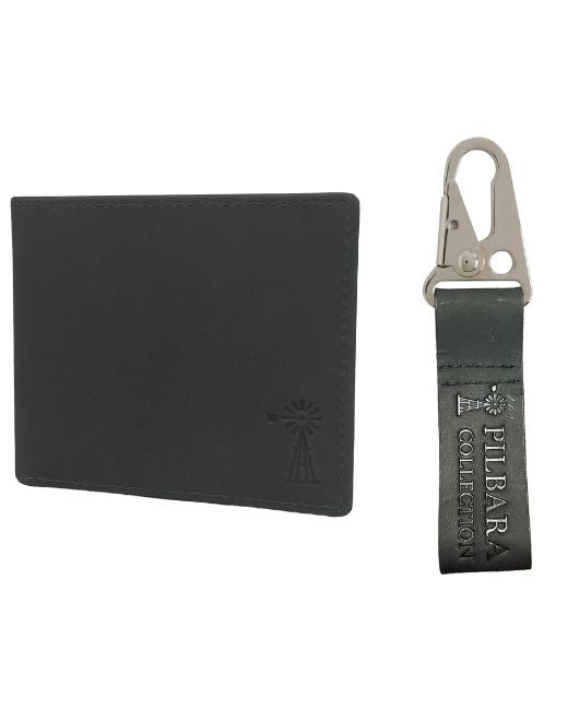 Pilbara Leather Mens Wallet & Leather Keychain Gift Pack