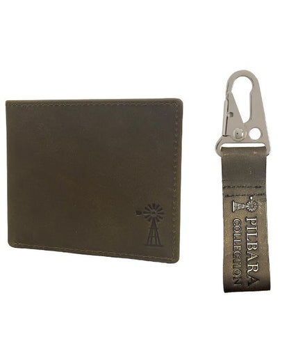 Pilbara Leather Mens Wallet & Leather Keychain Gift Pack