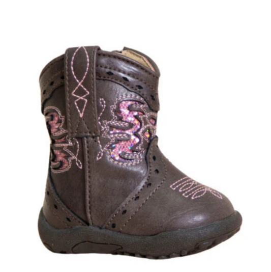 Roper Infants Cowbaby Lexi Western Boots Chocolate/Pink Glitter