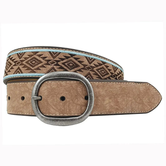 Roper Womens Belt 1.1/2 inch Synthetic Leather with Aztec Embroidery