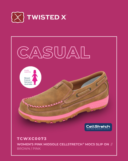 Twisted X Womens Pink Cellstretch Slip On Mocs
