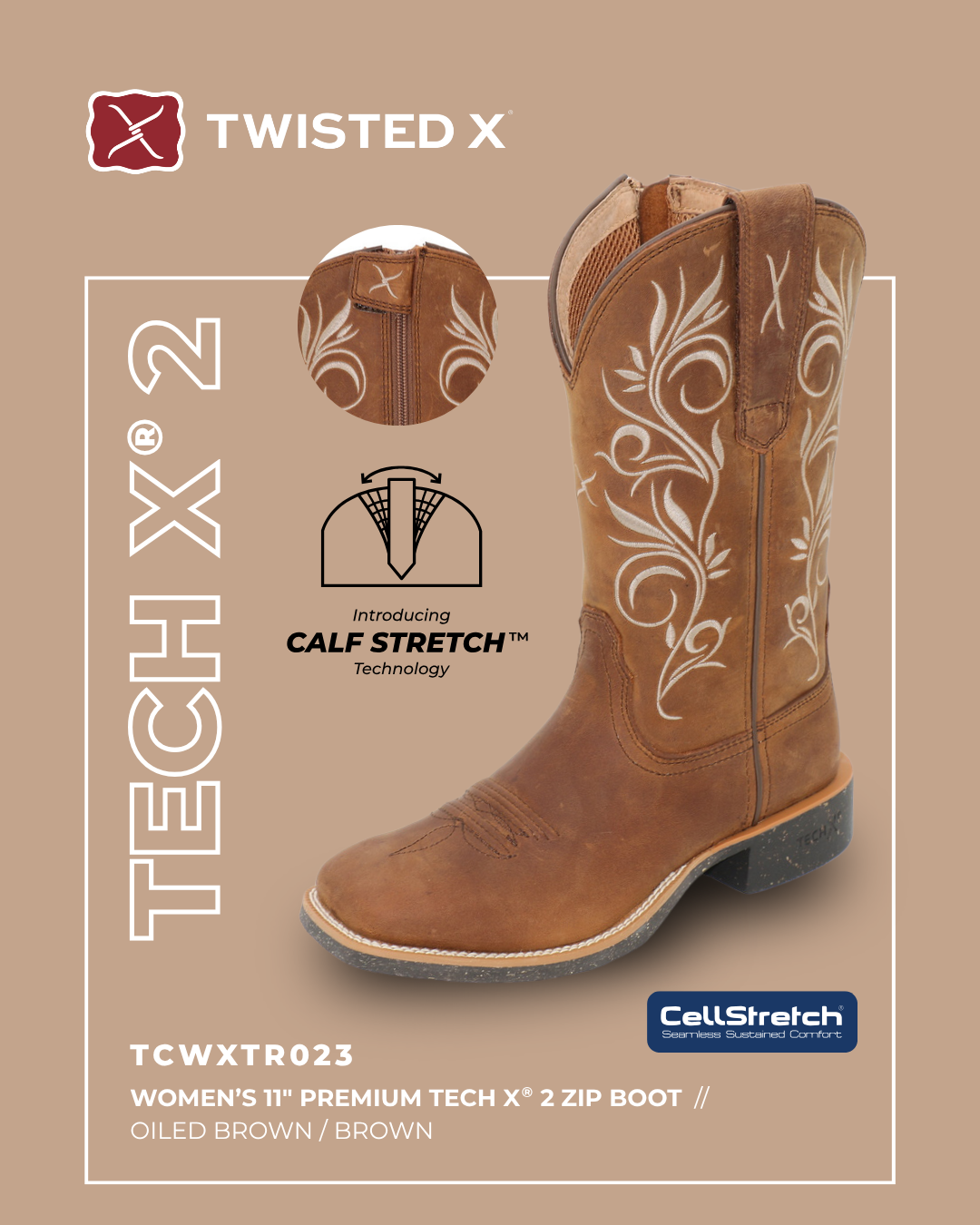 Twisted X Womens 11 Tech X2 Zip Up Western Boots