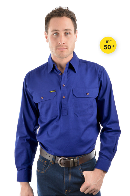 Hard Slog Mens Half Placket Light Cotton Country Work Shirt