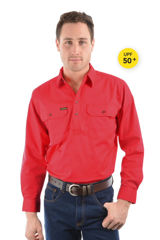 Hard Slog Mens Half Placket Light Cotton Country Work Shirt