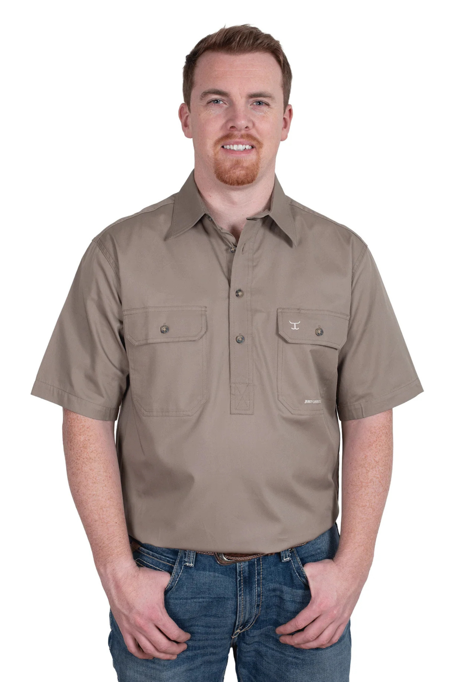 Just Country Mens Adam Half Button Short Sleeve Workshirt