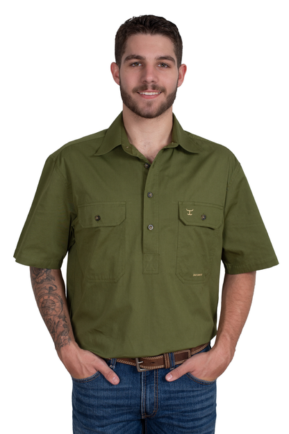 Just Country Mens Adam Half Button Short Sleeve Workshirt