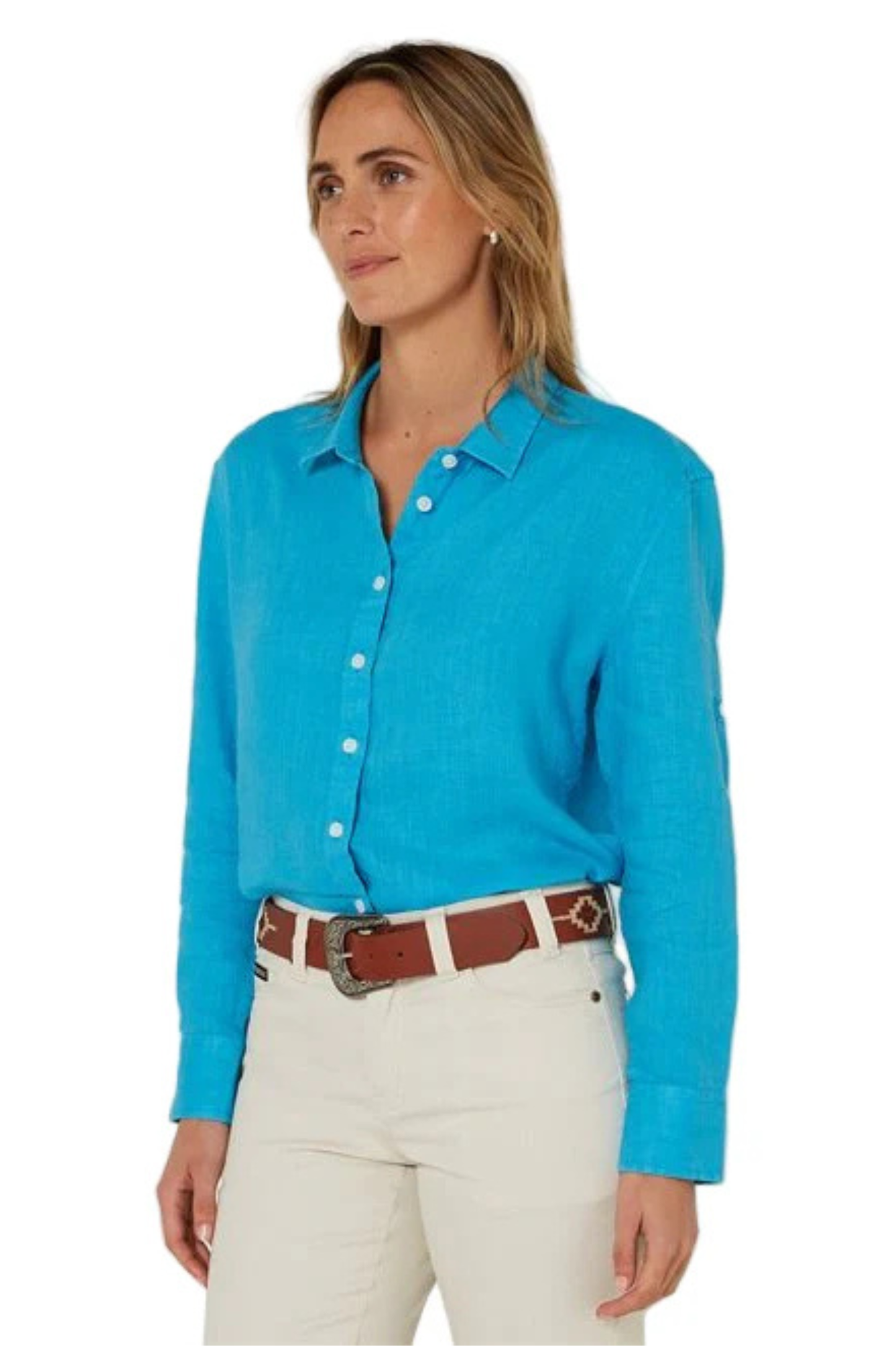 Pilbara Womens Florence Classic Linen Swiss Tab Long Sleeve Shirt
