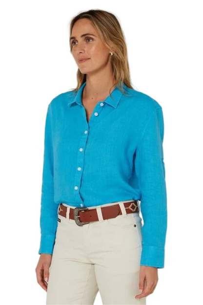 Pilbara Womens Florence Classic Linen Swiss Tab Long Sleeve Shirt