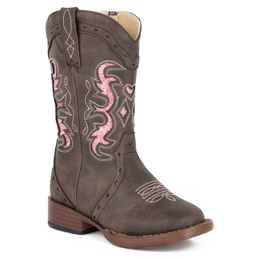 Roper Toddler Lexi Western Boots Chocolate/Pink Glitter