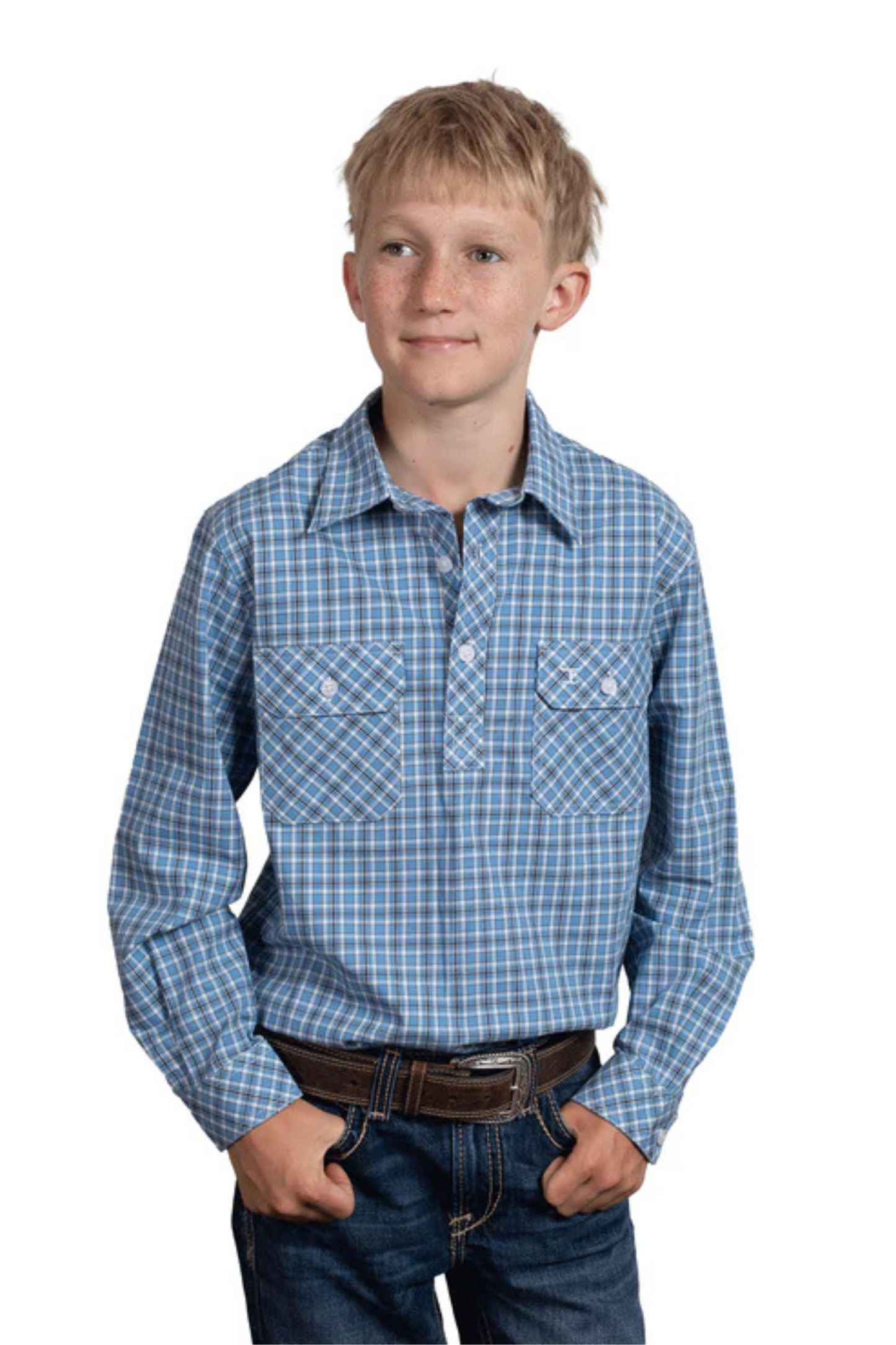 Just Country Boys Brayden Half Button Print Country Workshirt