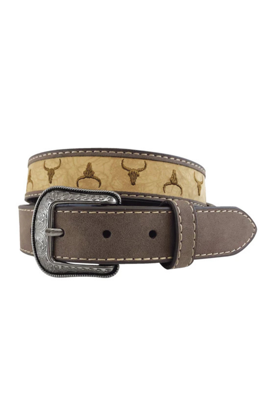 Roper Boys Belt 1.1/4 Inch Leather Steer Head Embroidered