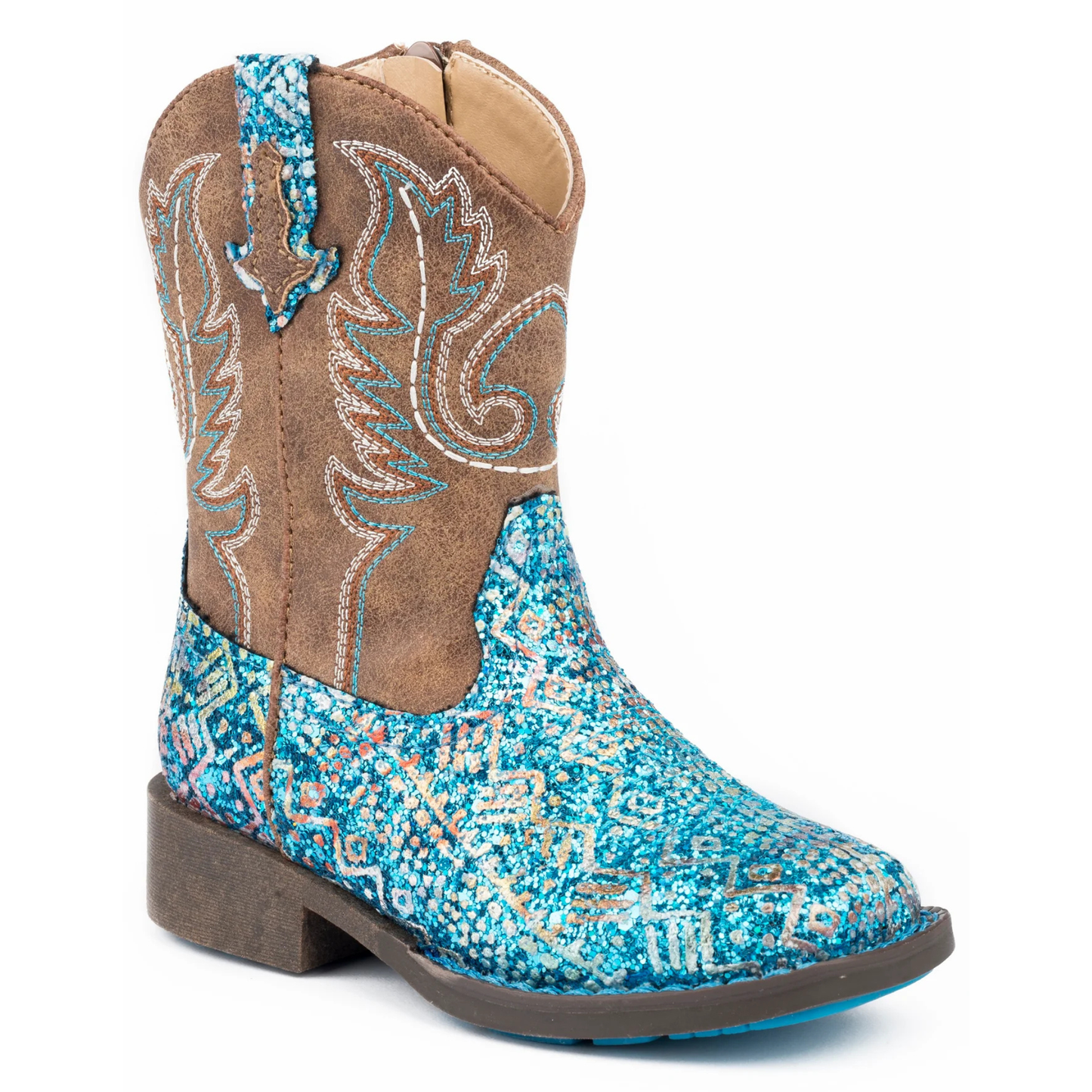 Roper Toddler Glitter Aztec Boots Blue Glitter/Brown