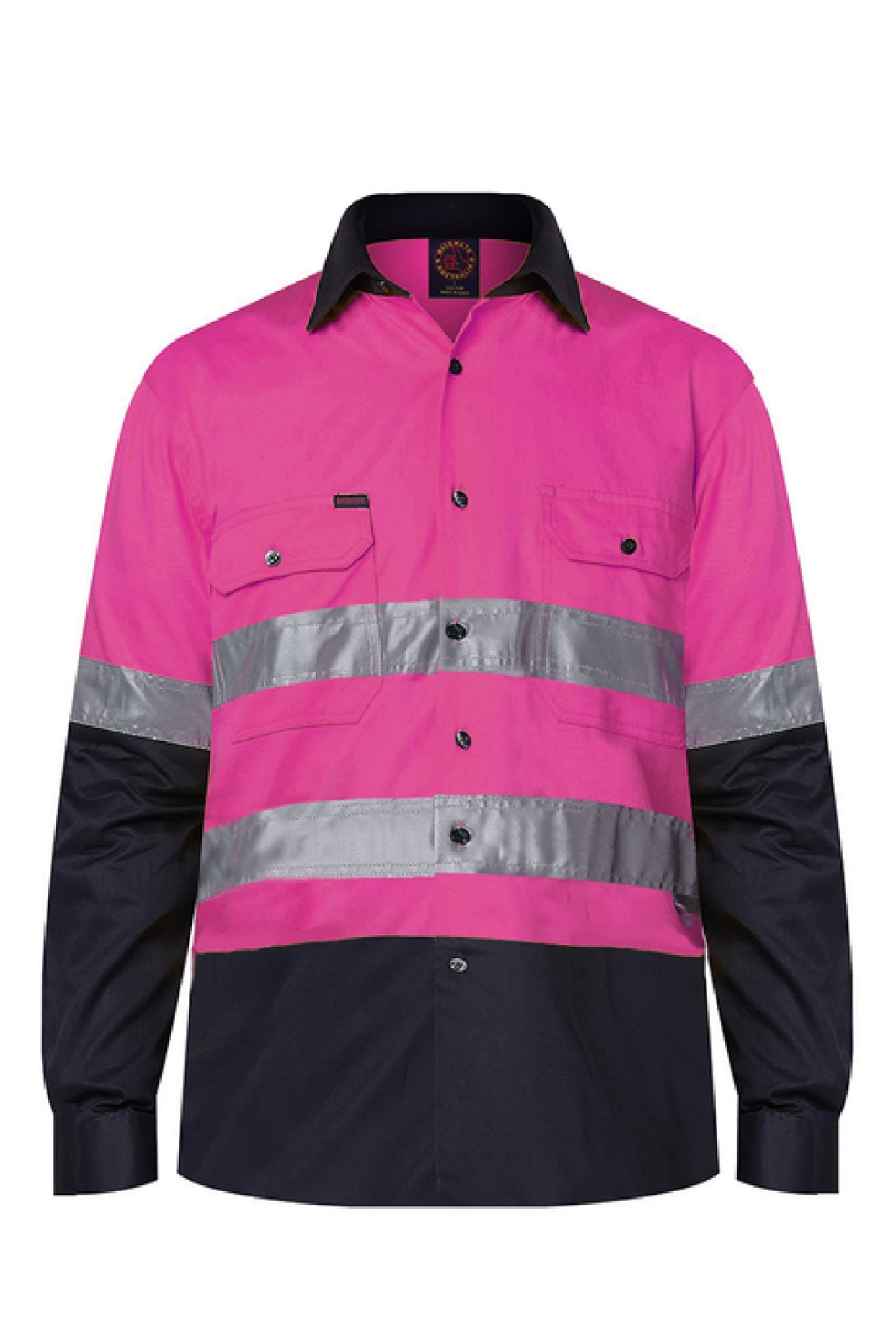 Ritemate Mens 2 Tone Open Front Work Shirt Long Sleeve with Reflective Tape