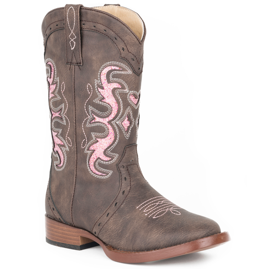 Roper Kids Lexi Western Boots Chocolate/Pink Glitter