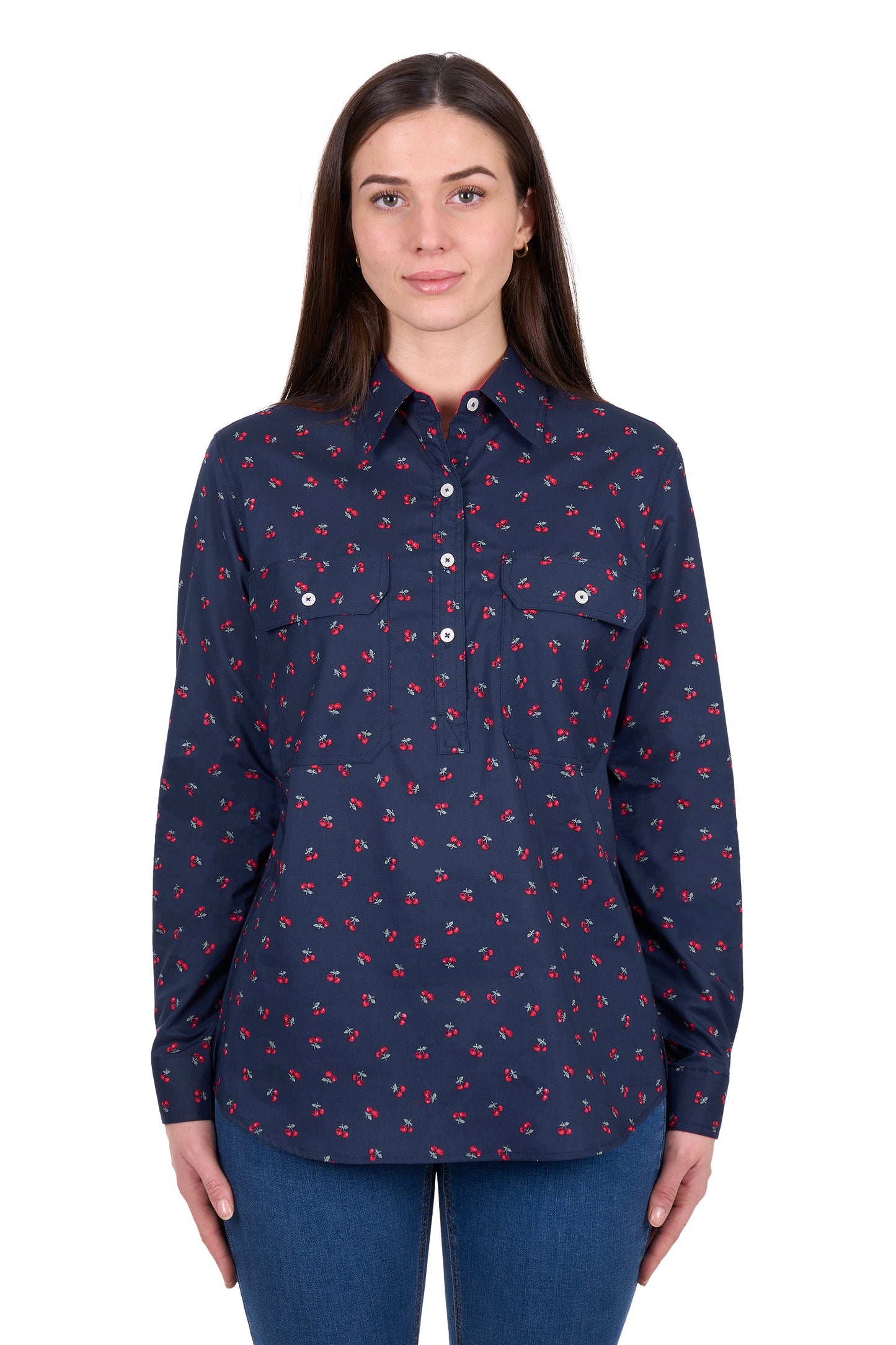 Hard Slog Womens Cherry 1/2 Placket Long Sleeve Shirt