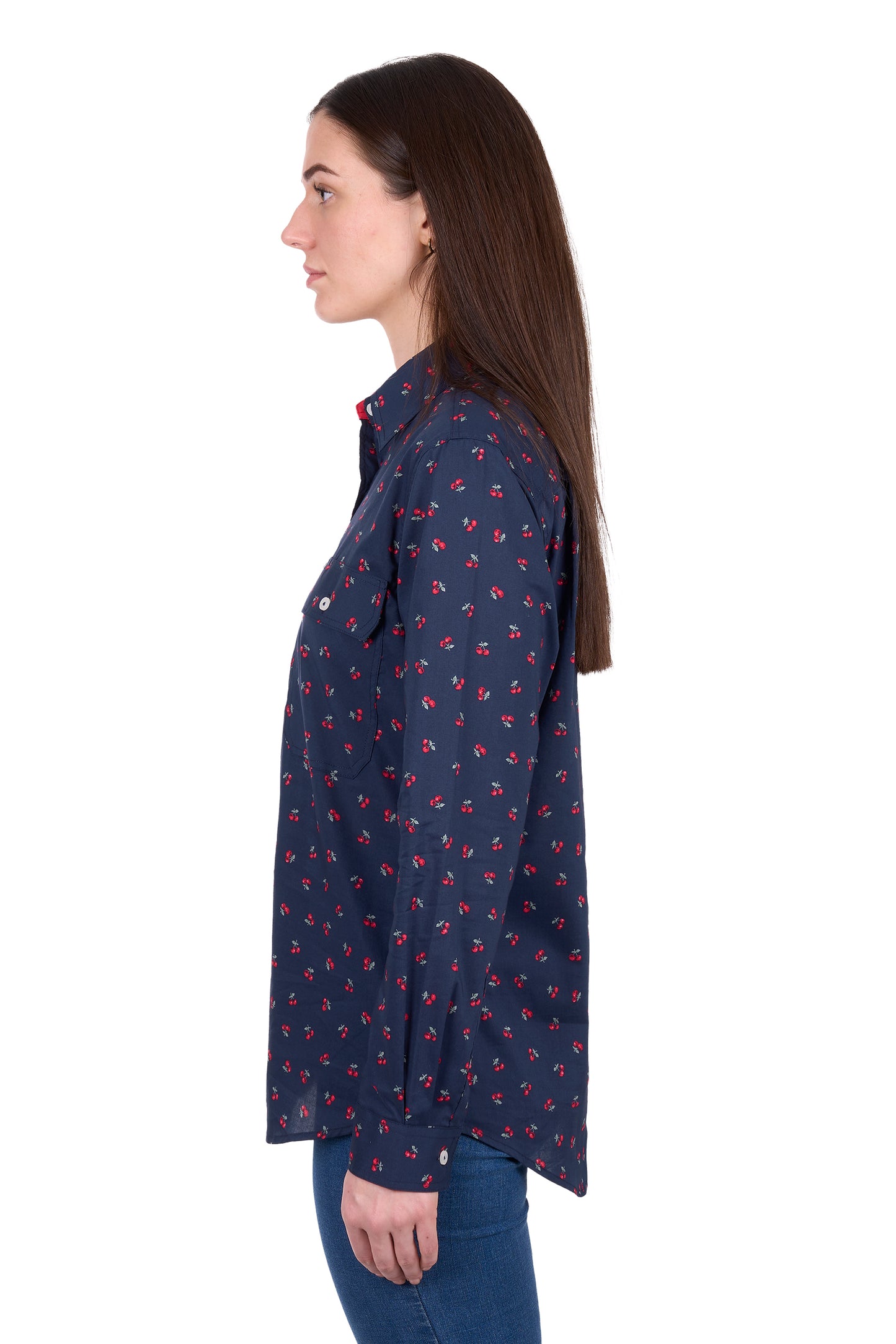 Hard Slog Womens Cherry 1/2 Placket Long Sleeve Shirt