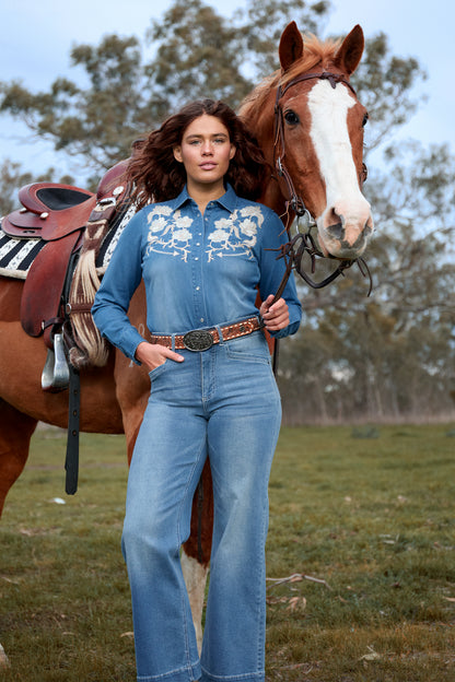 Wrangler Womens Chloe Hi Rise Wide Leg Jeans 34 Inch Leg