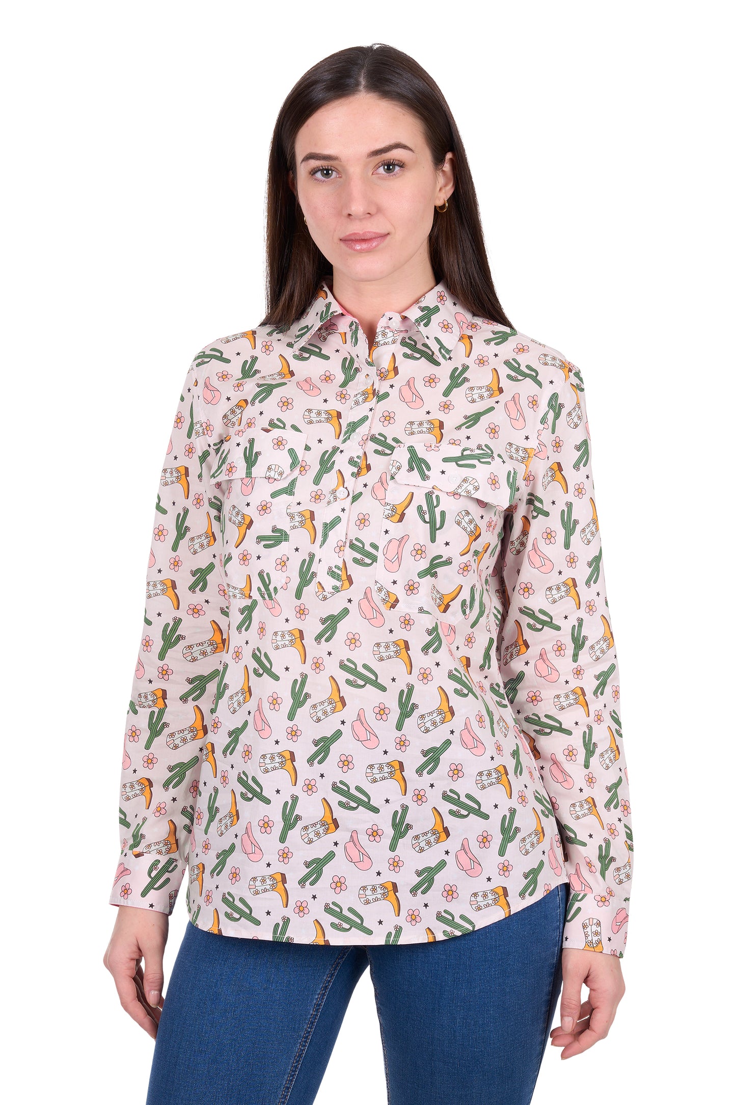 Hard Slog Womens Cleo 1/2 Placket Long Sleeve Shirt