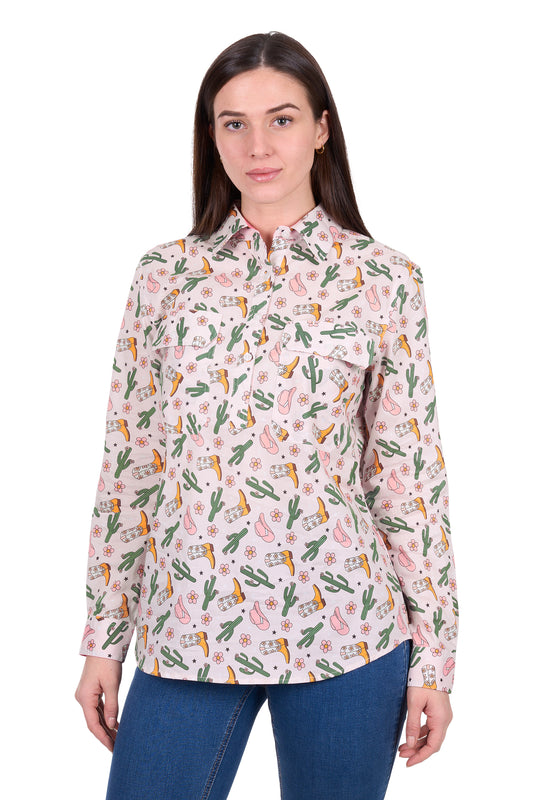 Hard Slog Womens Cleo 1/2 Placket Long Sleeve Shirt