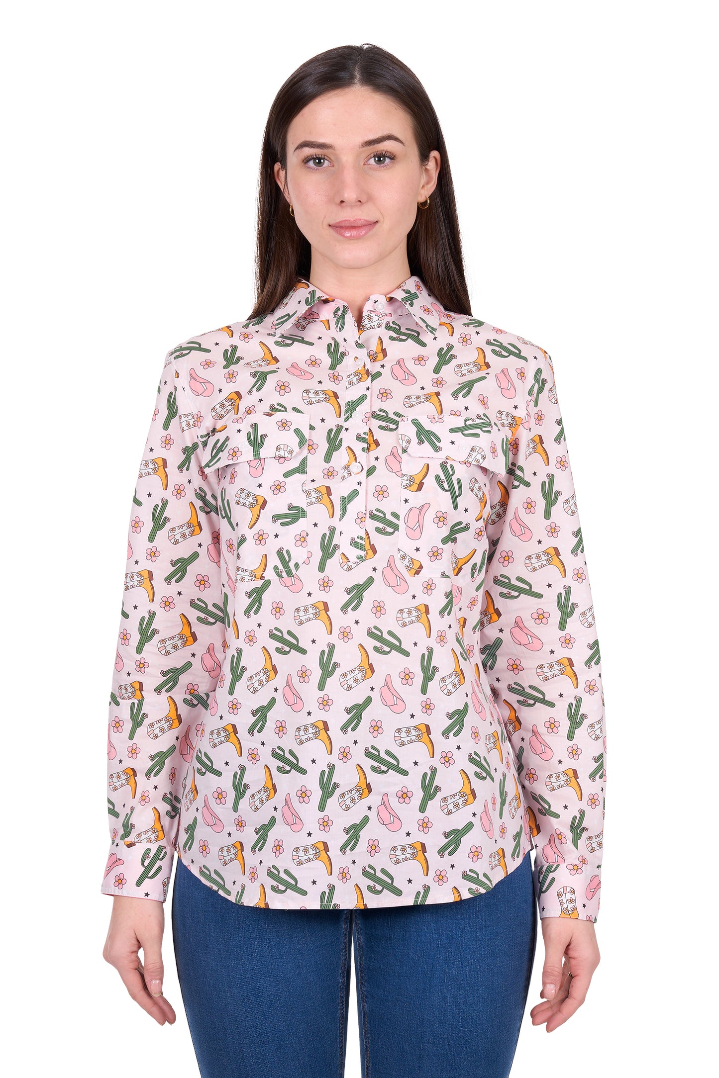 Hard Slog Womens Cleo 1/2 Placket Long Sleeve Shirt