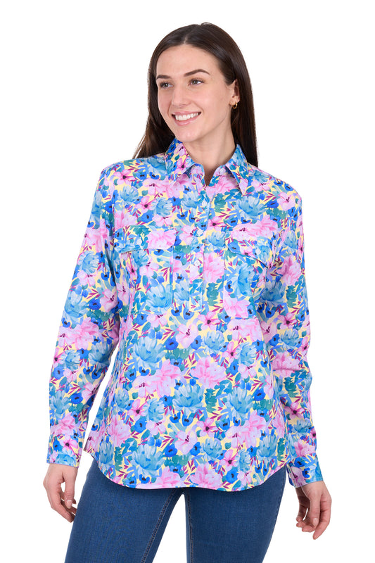 Hard Slog Womens Trixie 1/2 Placket Long Sleeve Shirt