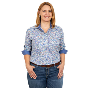 JC WOMENS GEORGIE HALF BUTTON PRINT WORKSHIRT