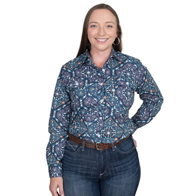 Just Country Womens Abbey Full Button Print Workshirt
