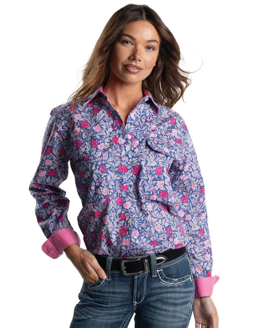 Just Country Womens Jahna Trim Half Button Workshirt