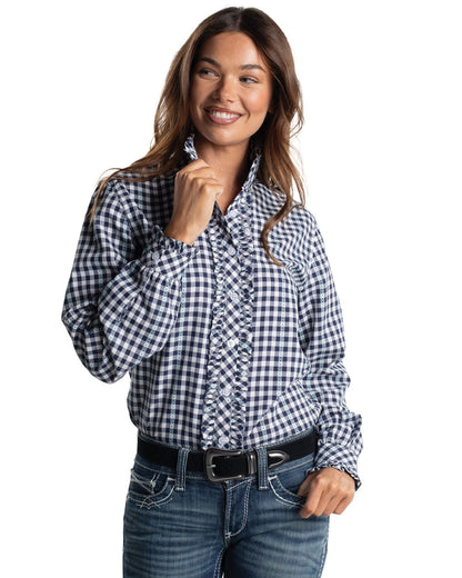 Just Country Womens Abbey Frills Full Button Print Workshirt