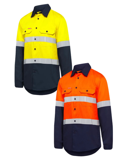 Hard Yakka Core HI-Vis Long Sleeve 2 Tone Taped Vented Cotton Shirt