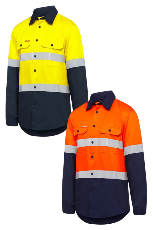 Hard Yakka Core HI-Vis Long Sleeve 2 Tone Taped Vented Cotton Shirt