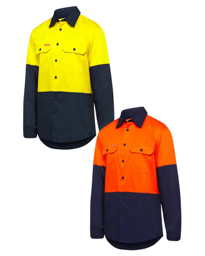 Hard Yakka Core Hi-Vis Long Sleeve 2 Tone Vented Cotton Shirt