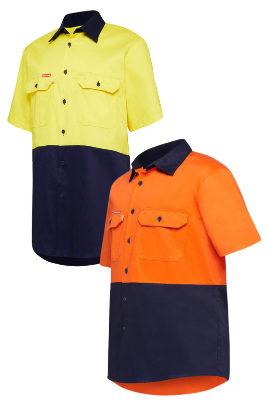 Hard Yakka Core Hi-Vis Light Weight Vented Short Sleeve Cotton Shirt