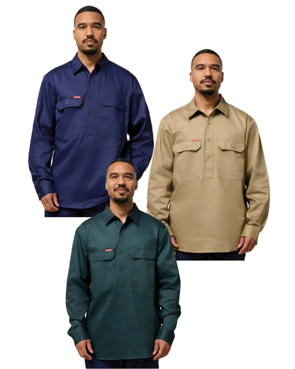 Hard Yakka Long Sleeve Closed Front Cotton Drill Work Shirt