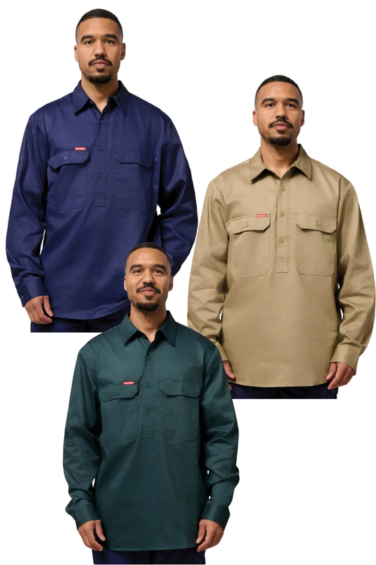 Hard Yakka Long Sleeve Closed Front Cotton Drill Work Shirt