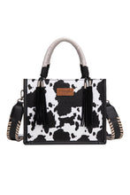 Load image into Gallery viewer, Wrangler Cow Print Tassel Crossbody Bag