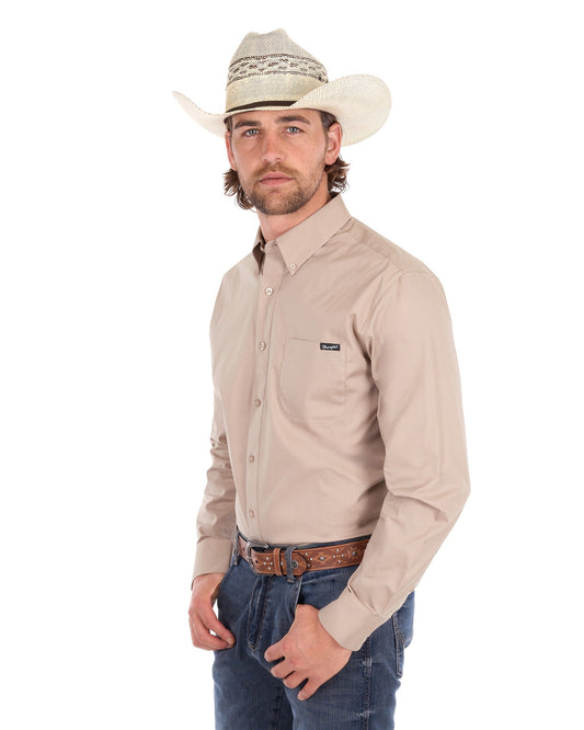 Wrangler Mens Flex Logo 1 Pocket Long Sleeve Shirt