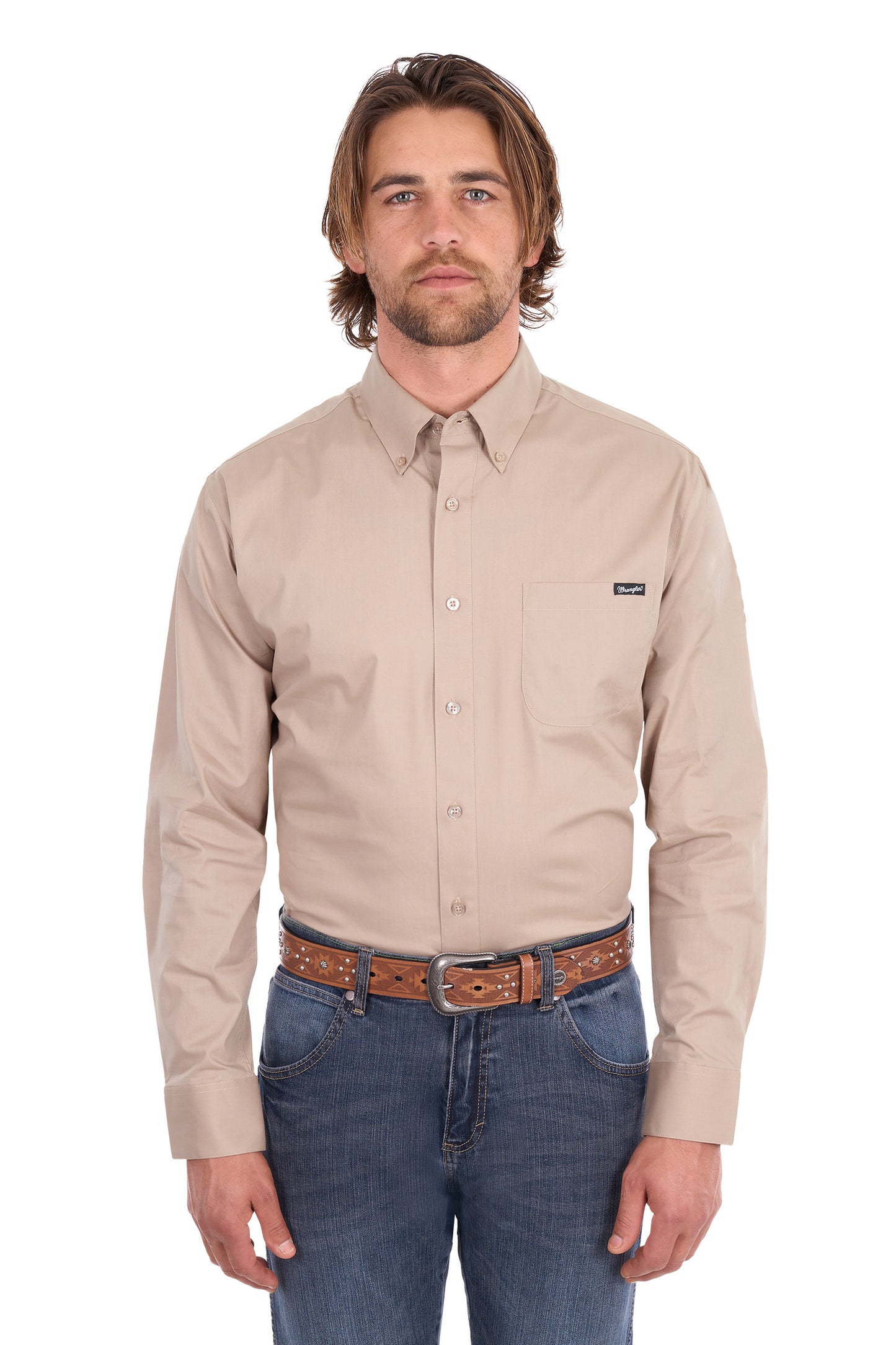Wrangler Mens Flex Logo 1 Pocket Long Sleeve Shirt