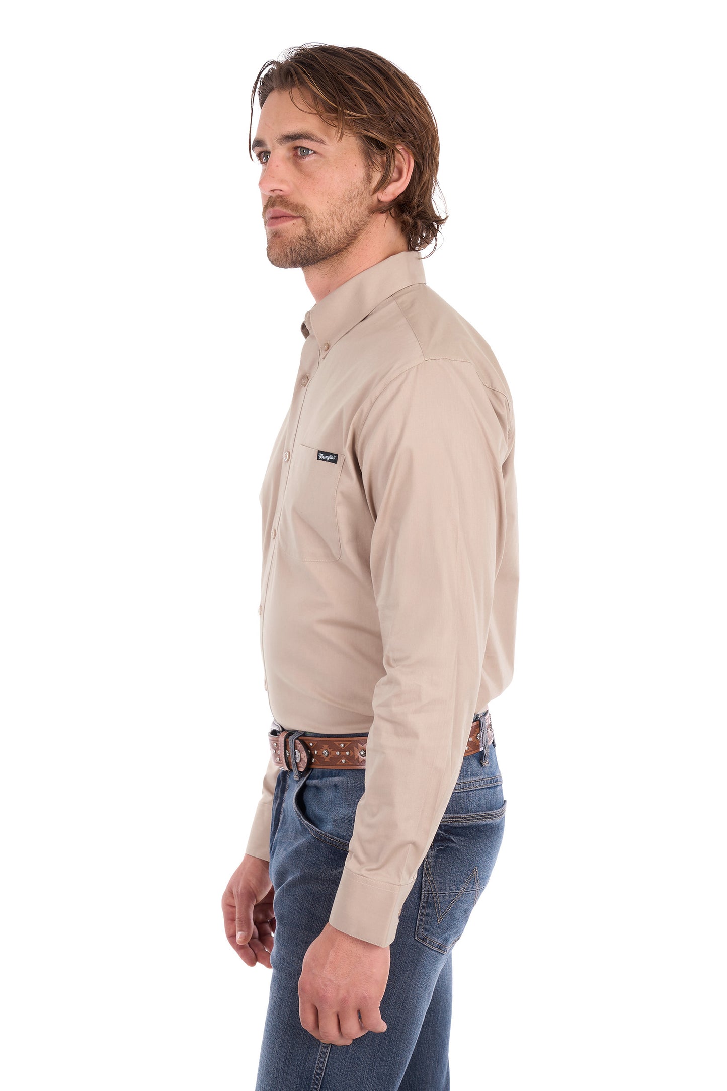 Wrangler Mens Flex Logo 1 Pocket Long Sleeve Shirt