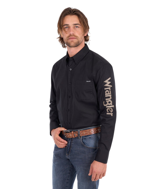 Wrangler Mens Flex Logo 1 Pocket Long Sleeve Shirt