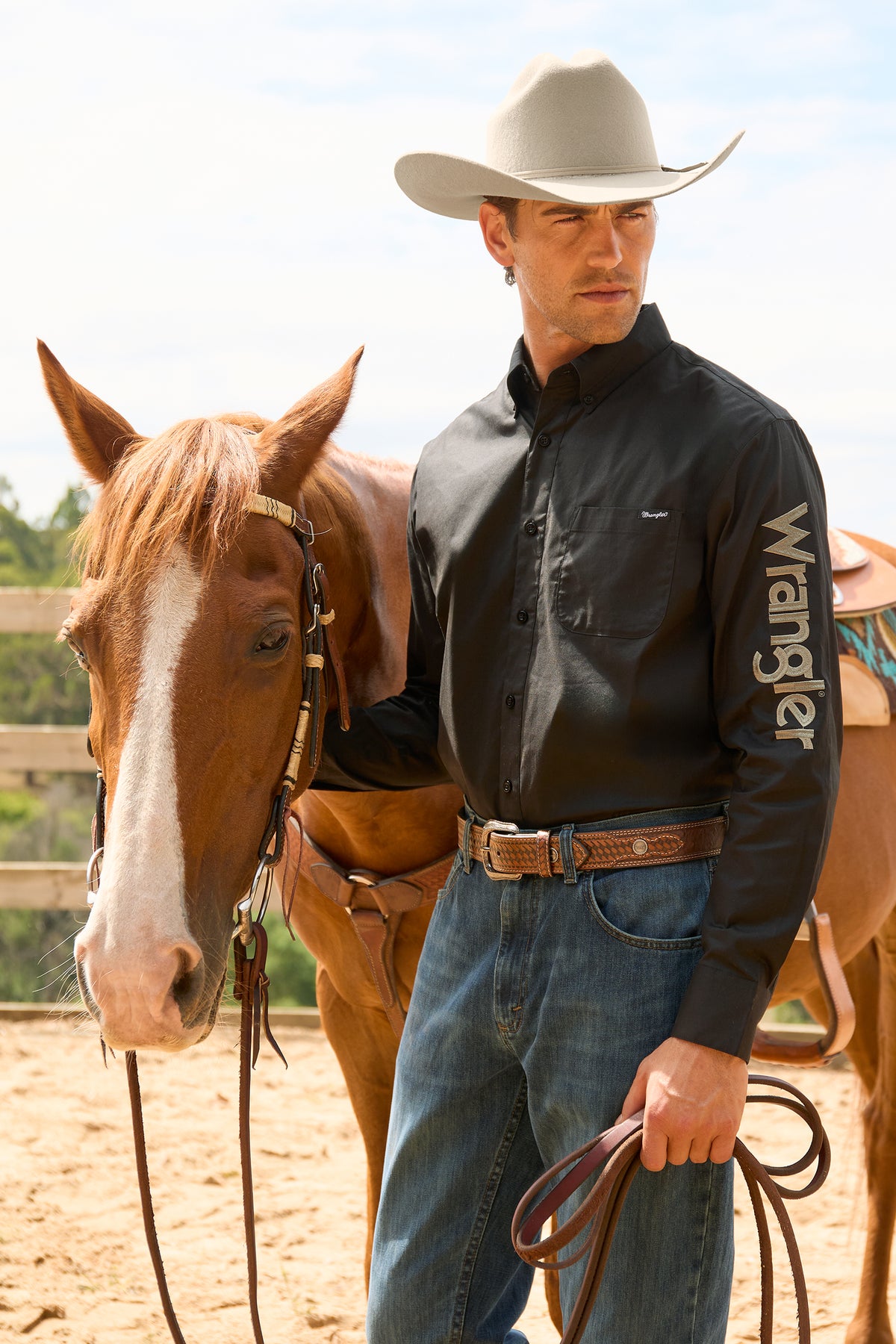 Wrangler Mens Flex Logo 1 Pocket Long Sleeve Shirt