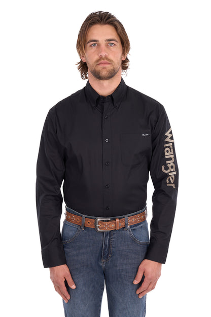 Wrangler Mens Flex Logo 1 Pocket Long Sleeve Shirt