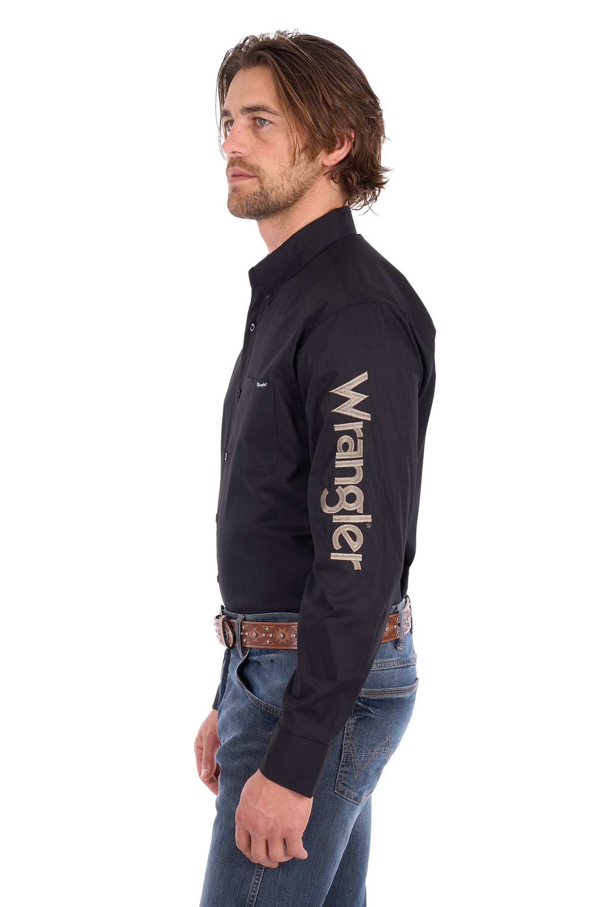 Wrangler Mens Flex Logo 1 Pocket Long Sleeve Shirt