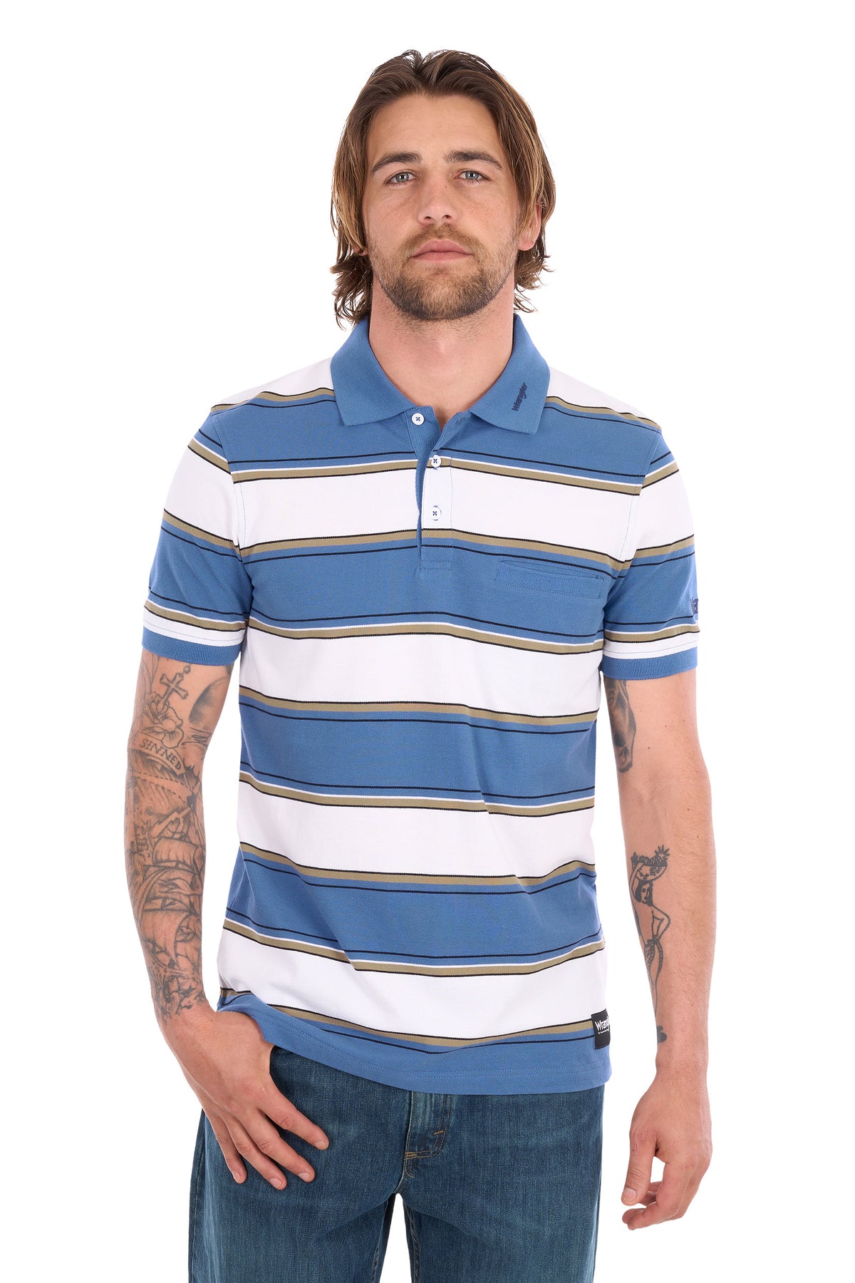 Wrangler Mens Mick 1 Pocket Short Sleeve Polo