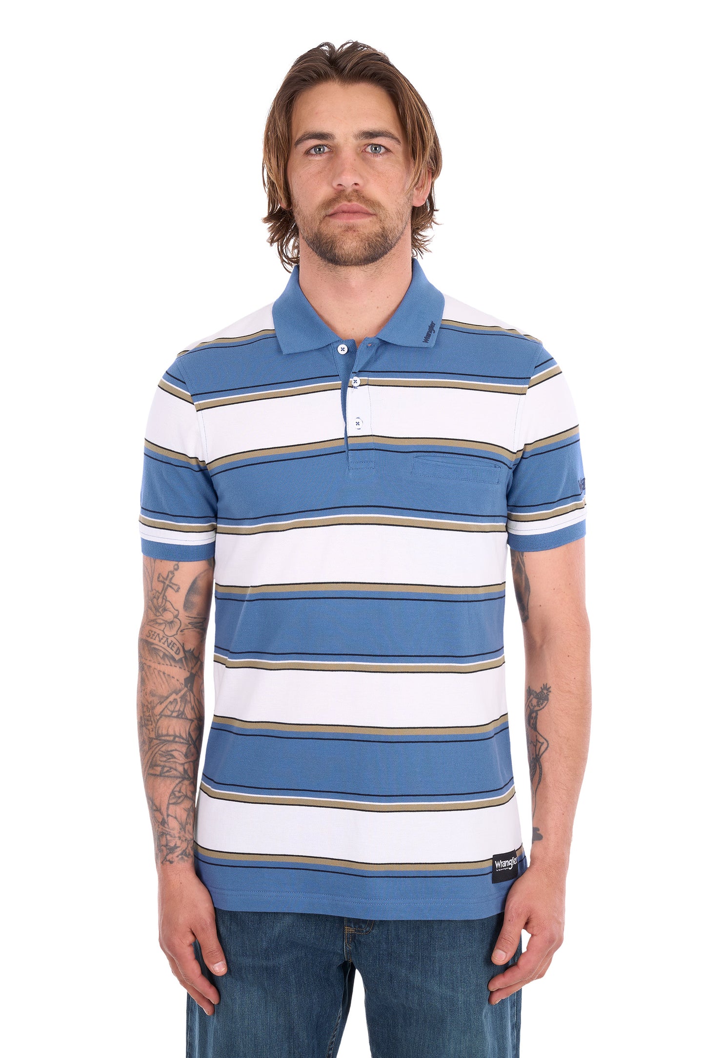 Wrangler Mens Mick 1 Pocket Short Sleeve Polo