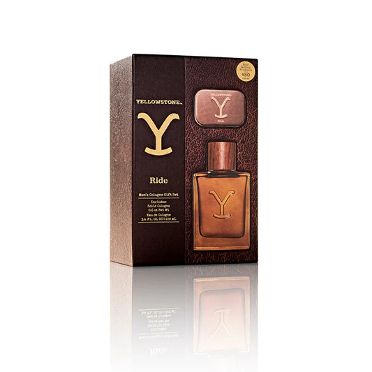 Tru Western Mens Yellowstone Ride Gift Set for Him - Ride Cologne & Solid Cologne