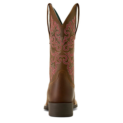 Ariat Womens Round Up Wide Square Toe Stretch Fit Sassy Brown Western Boots