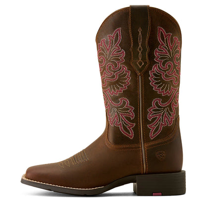Ariat Womens Round Up Wide Square Toe Stretch Fit Sassy Brown Western Boots